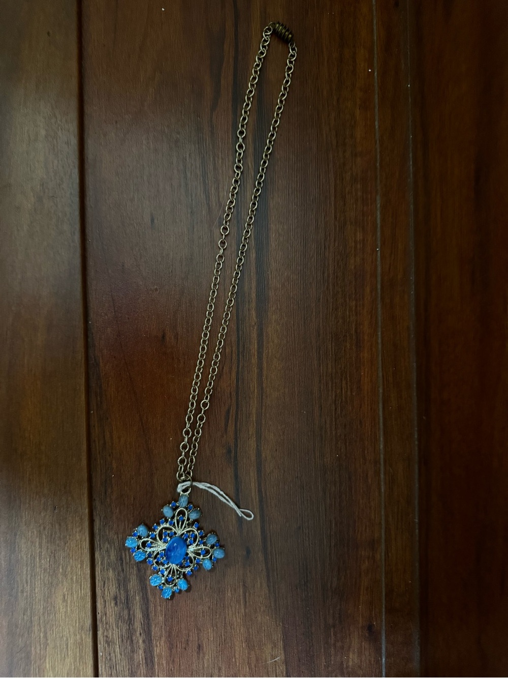 Vintage Gold Blue Multi-Stone Cross Pendant Necklace - Picture 4 of 4